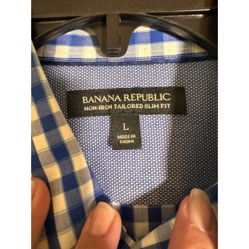 Banana Republic Non-Iron Slim Fit Dress Shirts Large Blue & Black Gingham Bundle